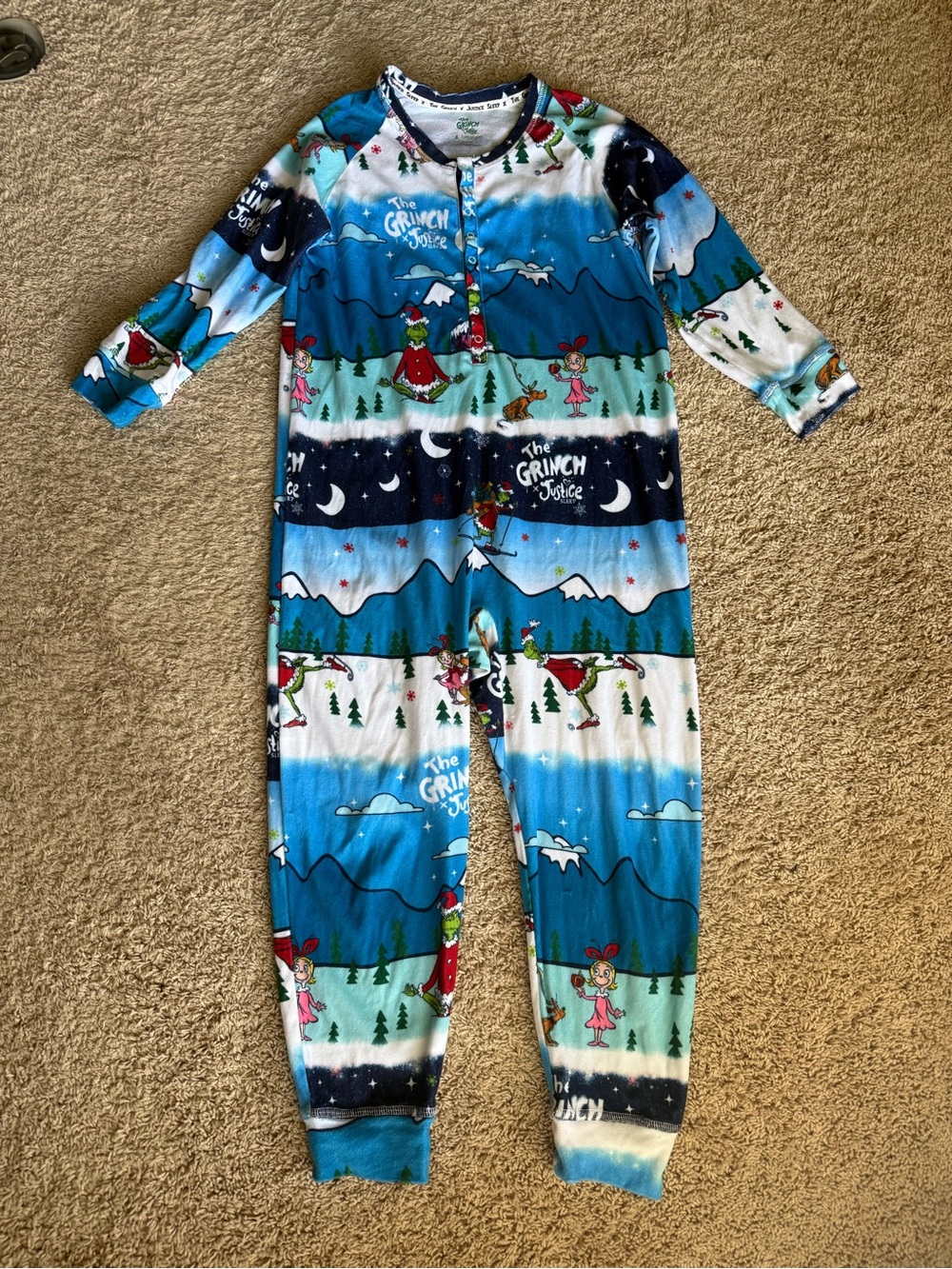 Justice Blue & White The Grinch Kids One-Piece Footie Pajamas